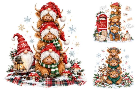 Christmas Highland Cow PNG Bundle