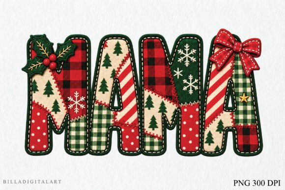Christmas Mama Patchwork PNG, Christmas