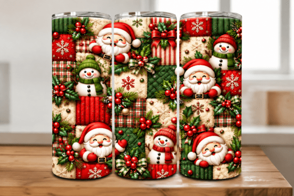 Christmas Quilt Patchwork Santa Tumbler