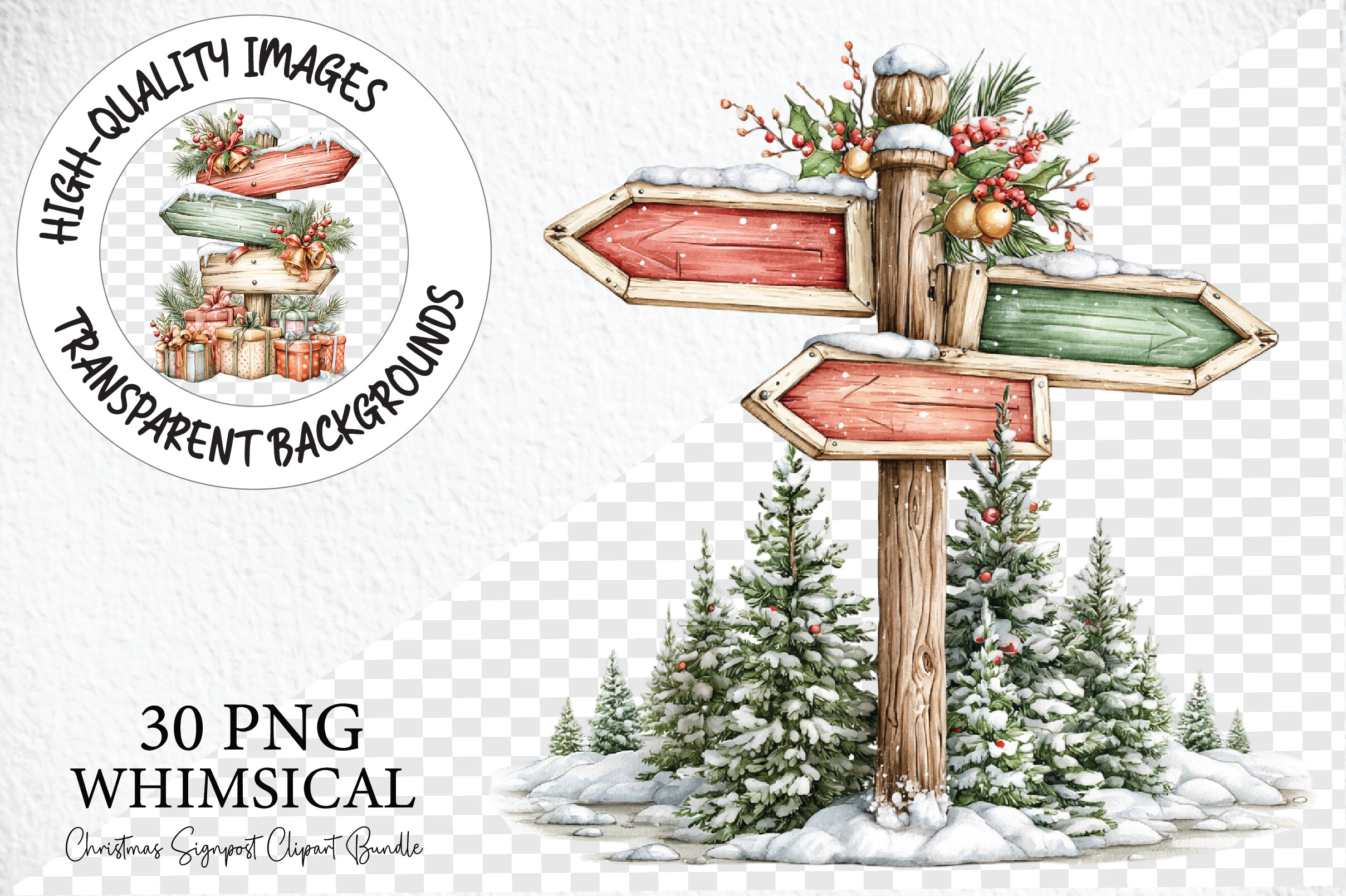 Christmas Signpost Clipart Bundle