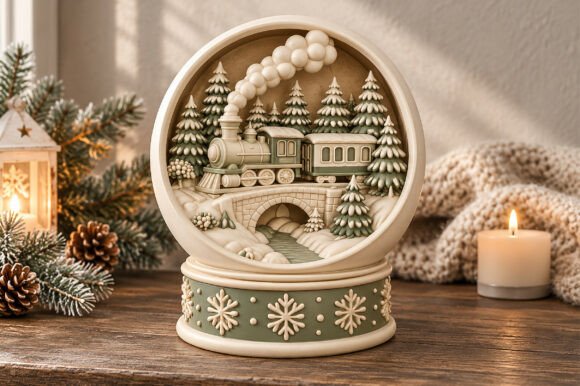 Christmas Snow Globe Train STL – 3D Printable Holiday Decor Model - Image 2