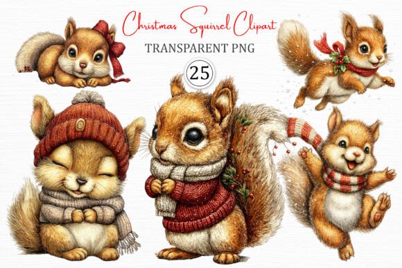 Christmas Squirrel Clipart Design Pack