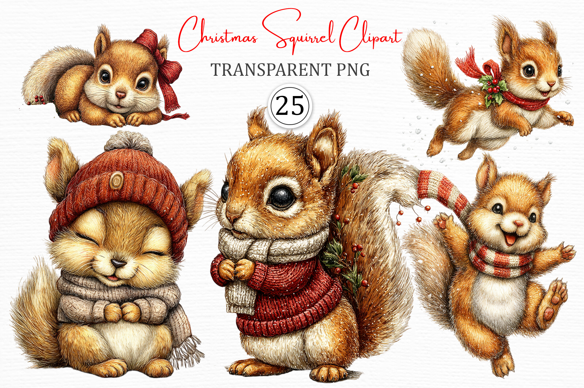 Christmas Squirrel Clipart Design Pack