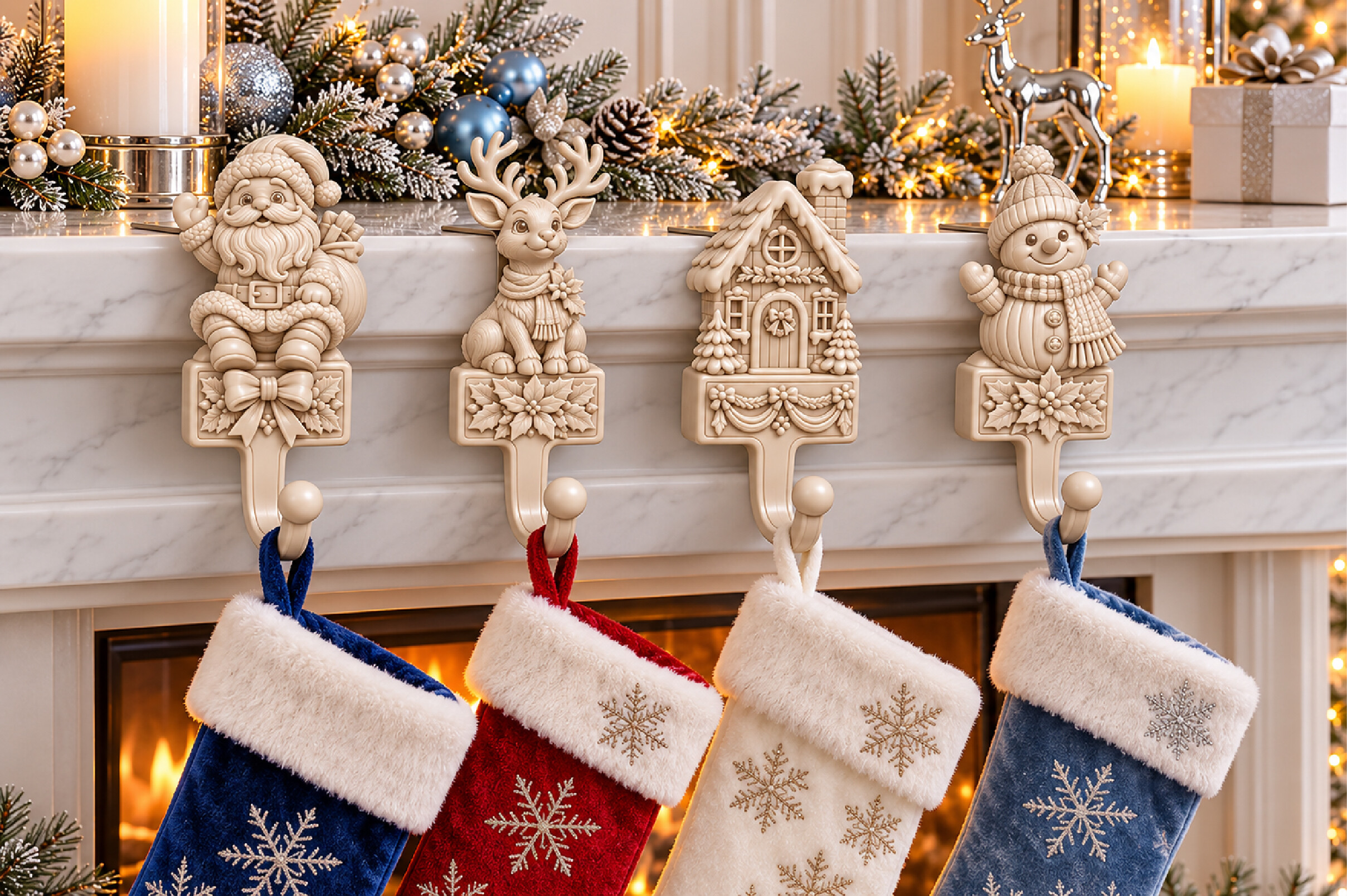 Christmas Stocking Holder Hook STL – 3D Printable Santa, Reindeer & Snowman Mantel Hanger - Image 2
