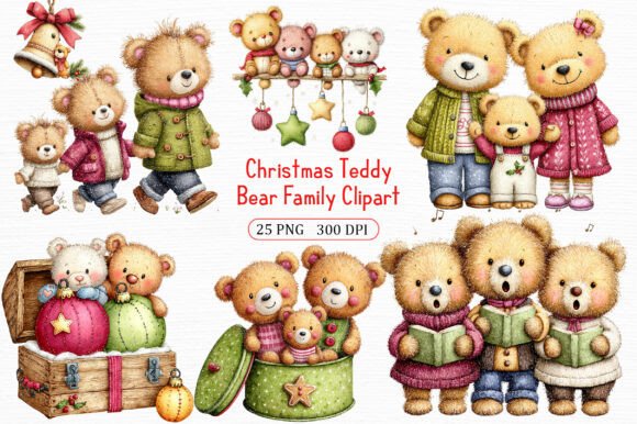 Christmas Teddy Bear Family Clipart