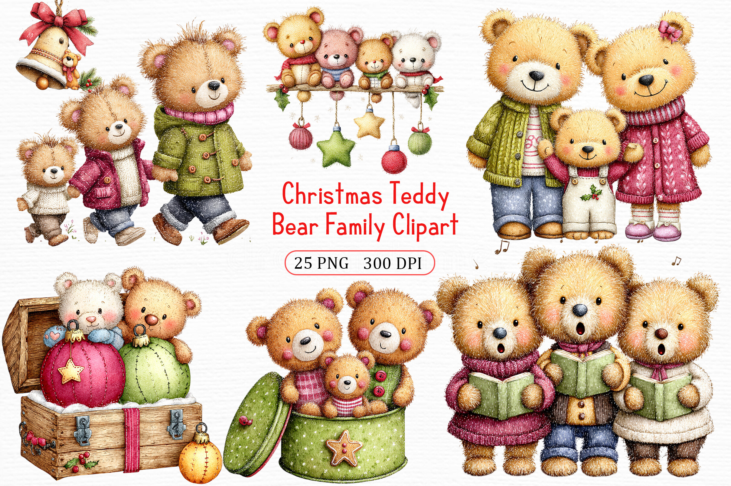 Christmas Teddy Bear Family Clipart