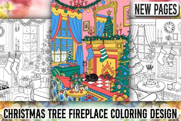 Christmas Tree Fireplace Coloring Design