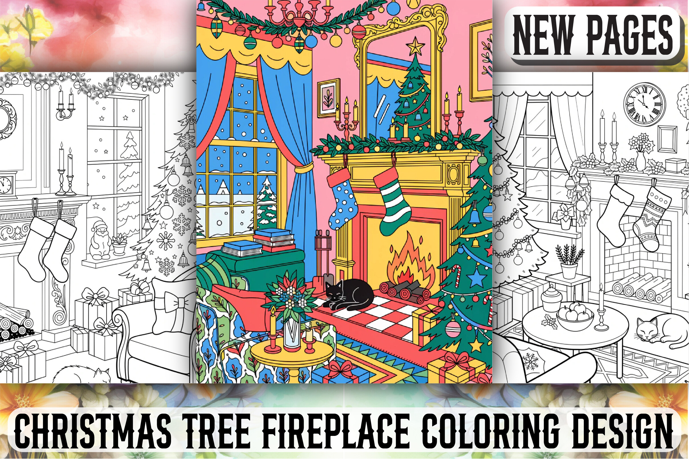 Christmas Tree Fireplace Coloring Design
