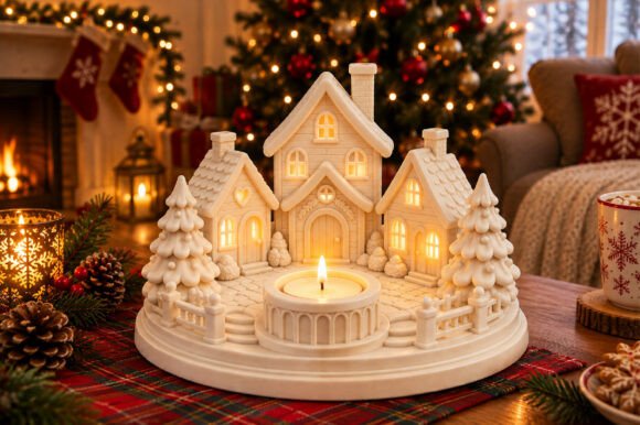 Christmas Village Candle Holder STL – 3D Printable Holiday Centerpiece - Image 2