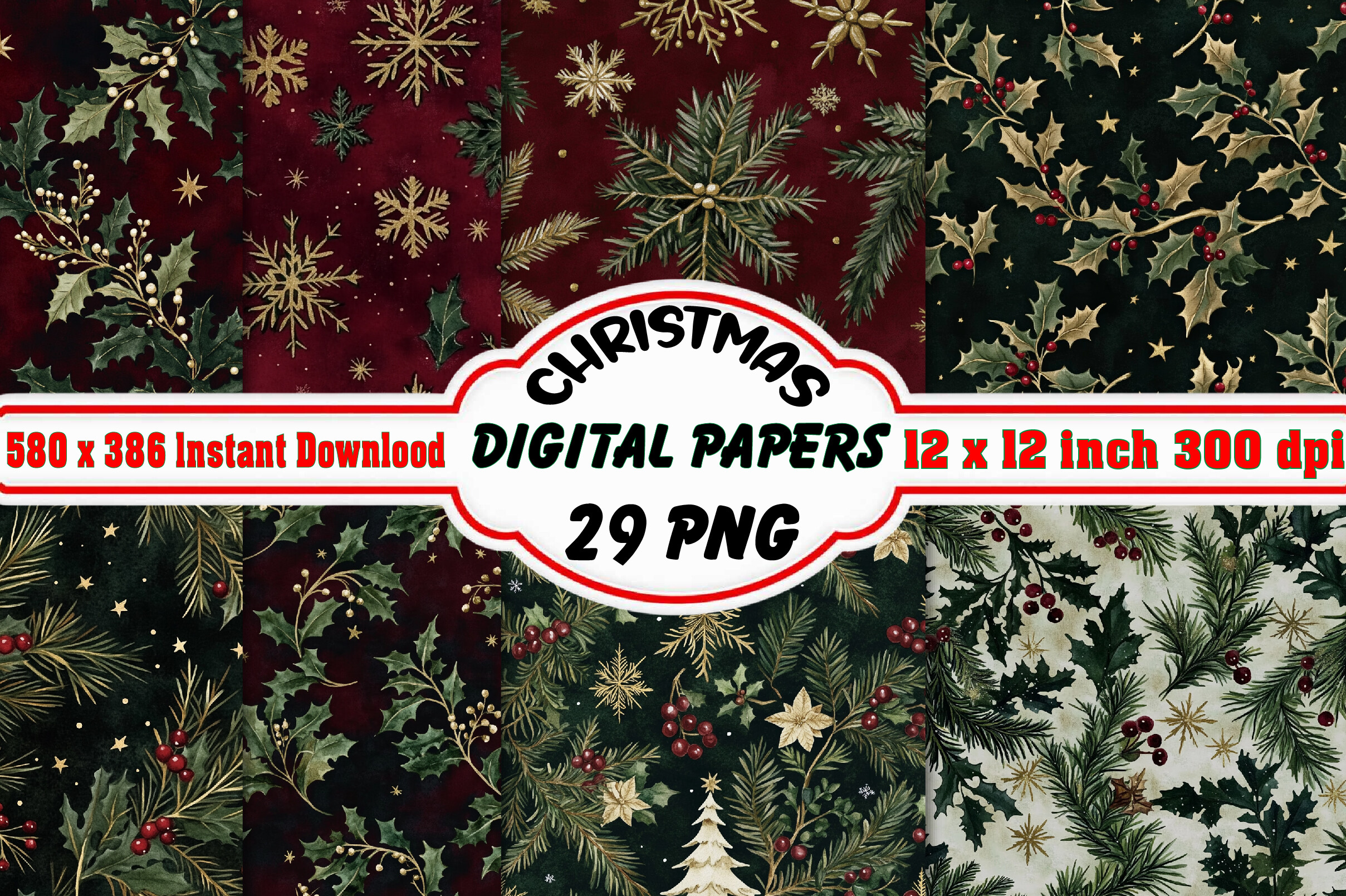 Christmas Digital Paper Patterns Bundle