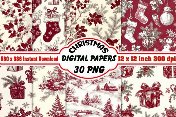 Christmas Holiday Digital Paper Patterns