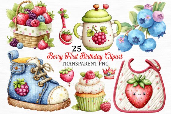 Cozy Berry First Birthday Clipart
