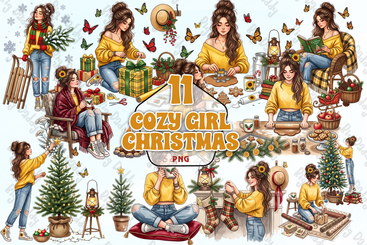 Cozy Christmas Girl PNG