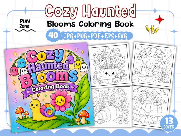 Cozy Haunted Blooms Coloring Book Pages