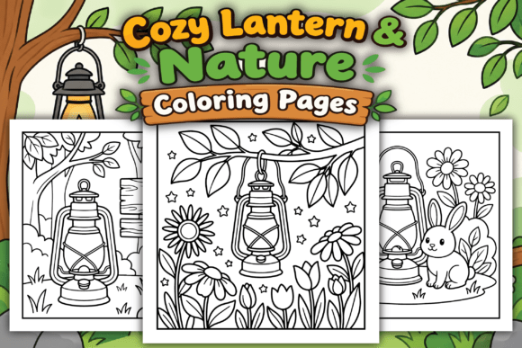 Cozy Lantern & Nature Coloring Pages