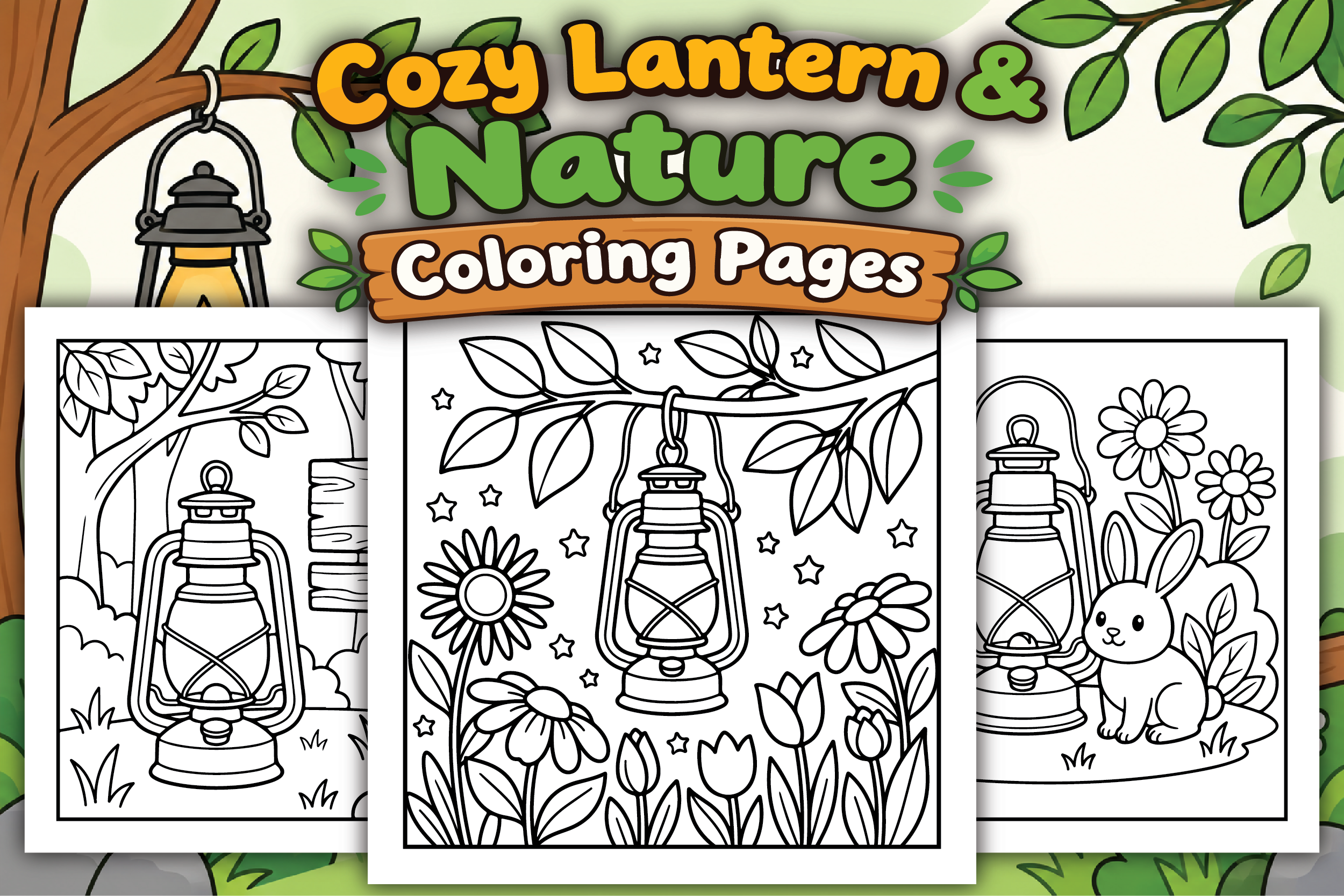 Cozy Lantern & Nature Coloring Pages