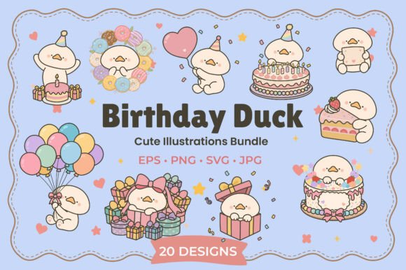 Cute Birthday Sticker Duck Illustration