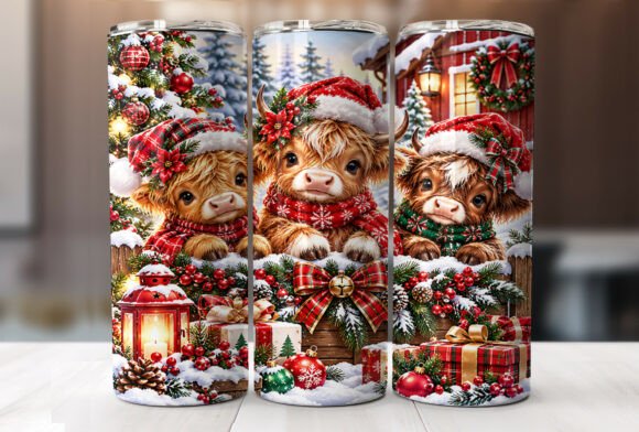 Cute Christmas Highland Cow Tumbler Wrap