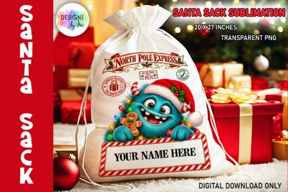 Cute Christmas Monster Santa Sack PNG