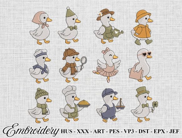 Cute Duck Embroidery Design Bundle