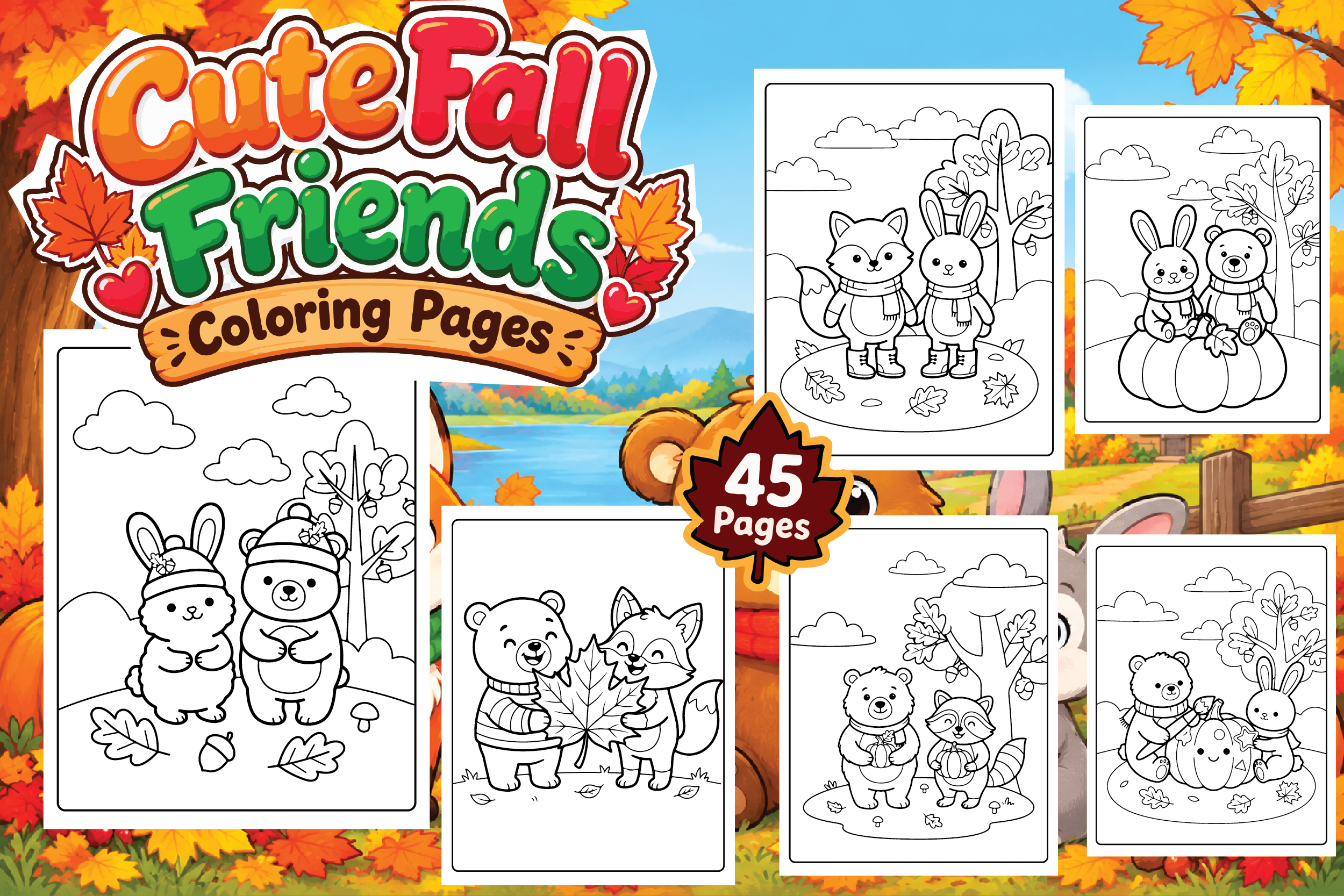 Cute Fall Friends Coloring Pages