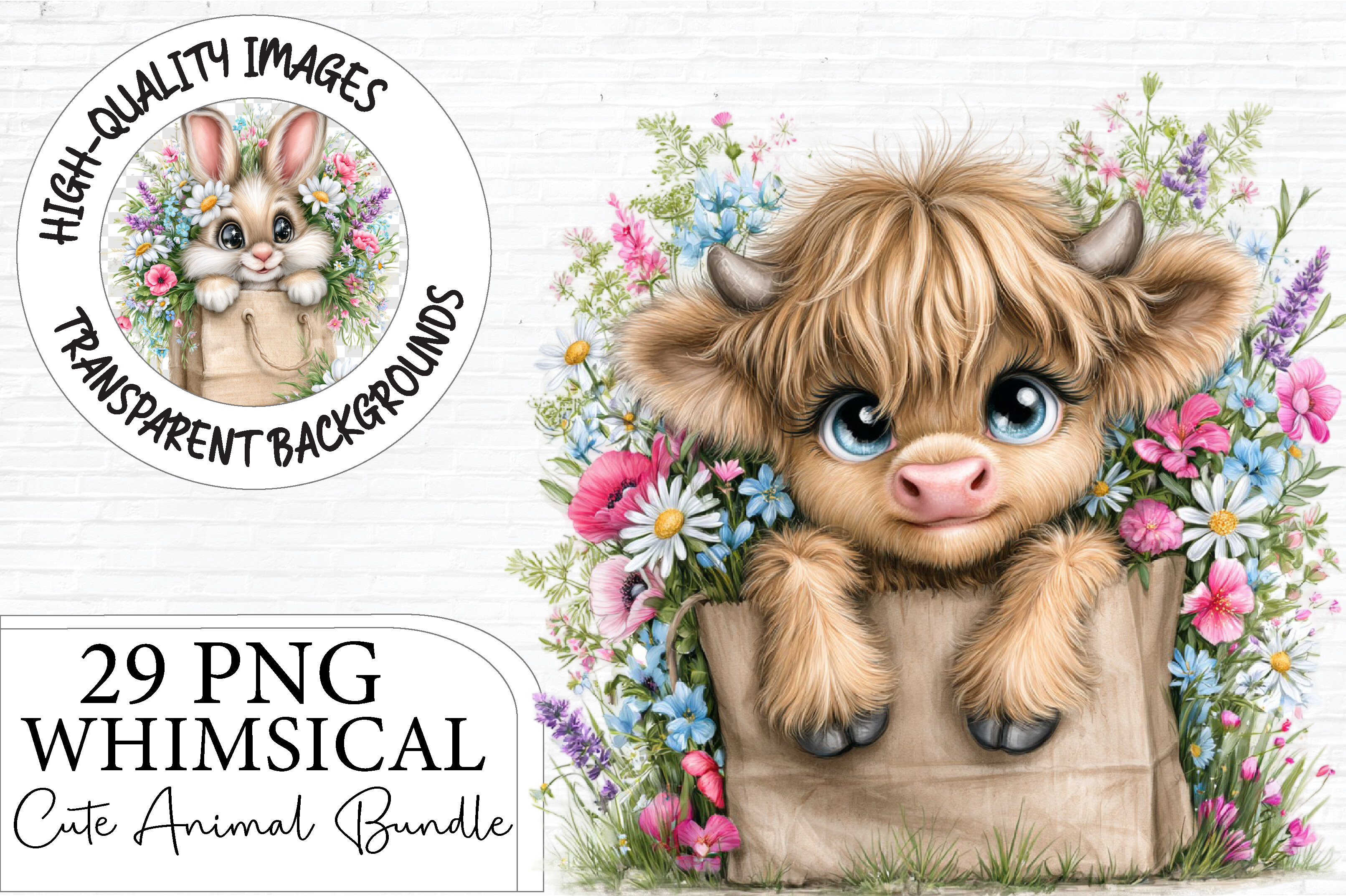 Cute Flower Animal Clipart Bundle
