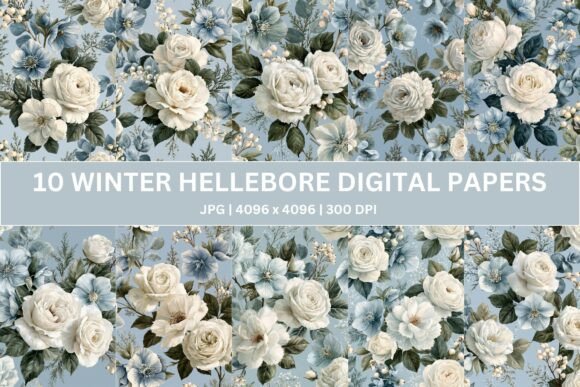 Dusty Blue Hellebore Digital Paper