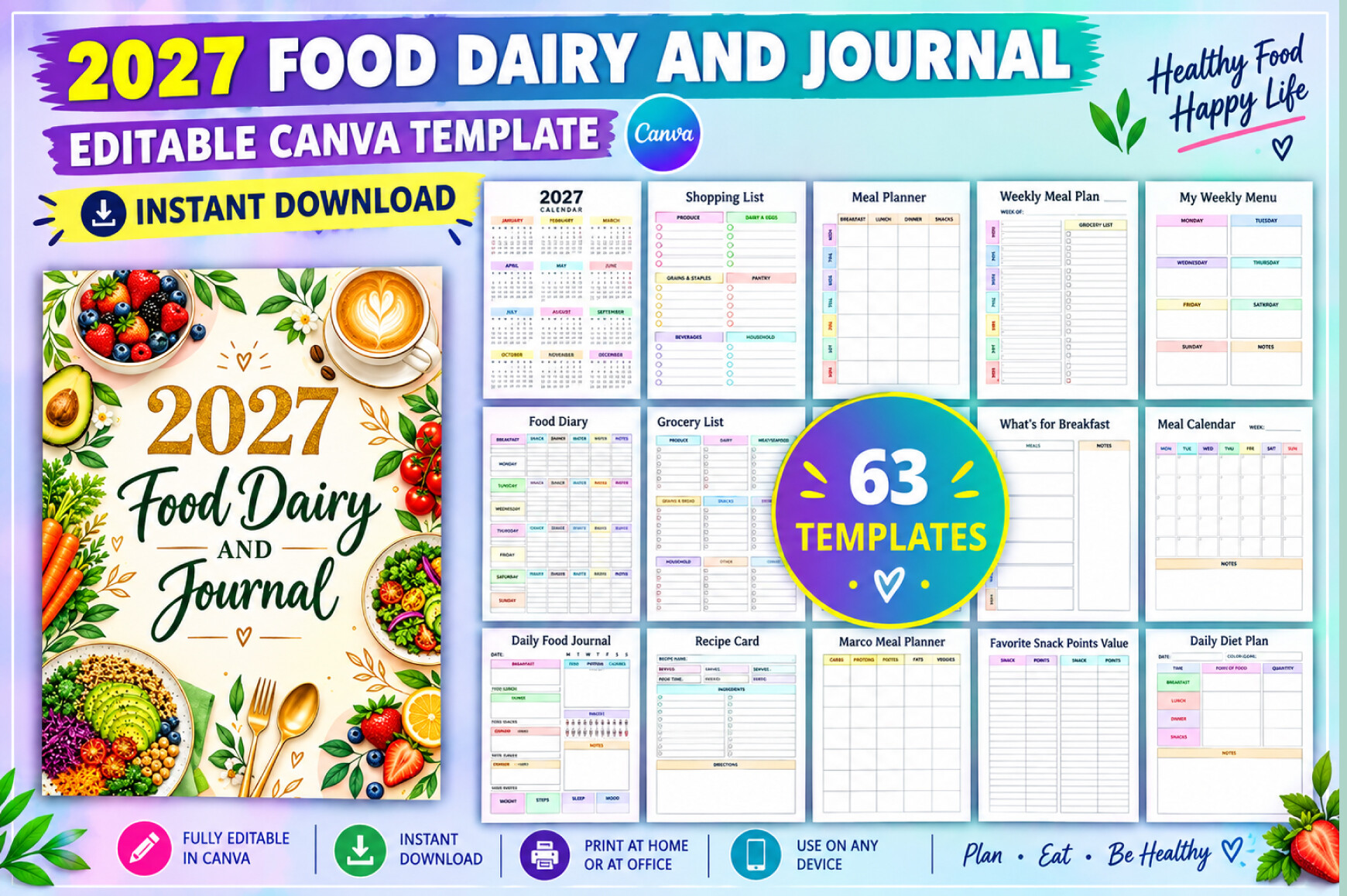 Editable 2027 Food Dairy and Journal