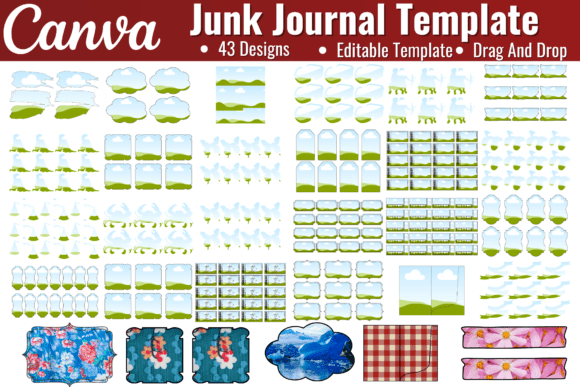 Editable Junk Journal Template Bundle Grafika Szablony do Druku Przez Artist05