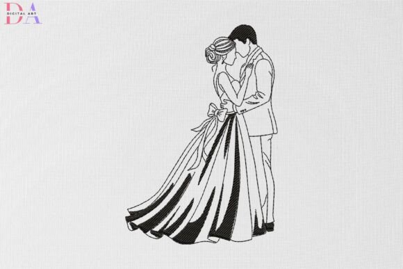 Elegant Bride & Groom Line Art