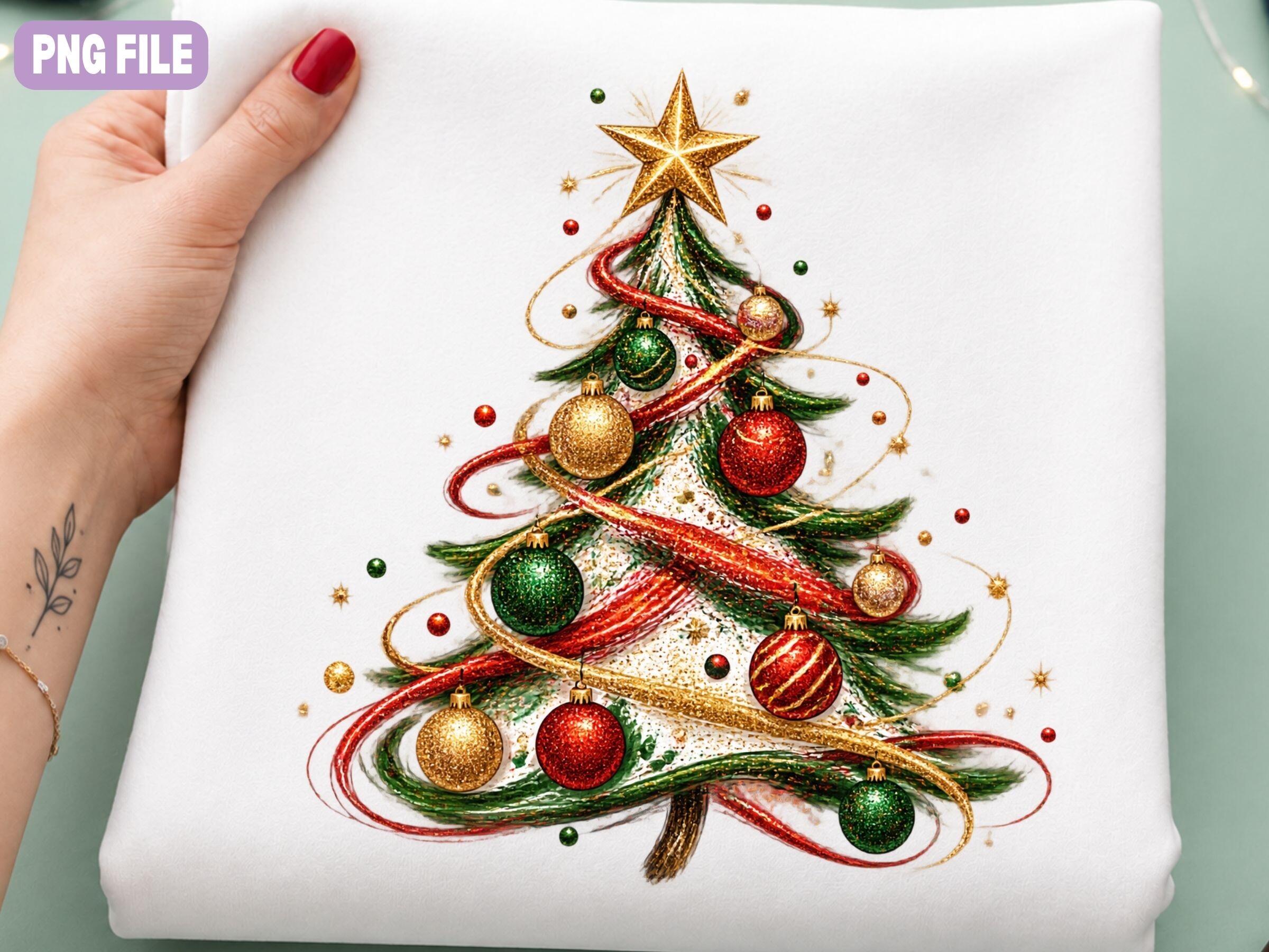 Elegant Christmas Tree PNG, Red Gold Orn