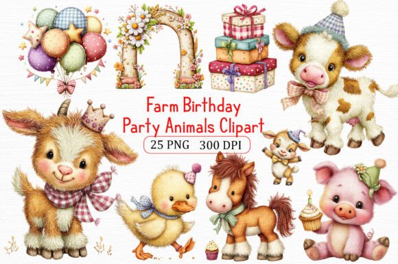 Farm Birthday Animals Clipart Art Set