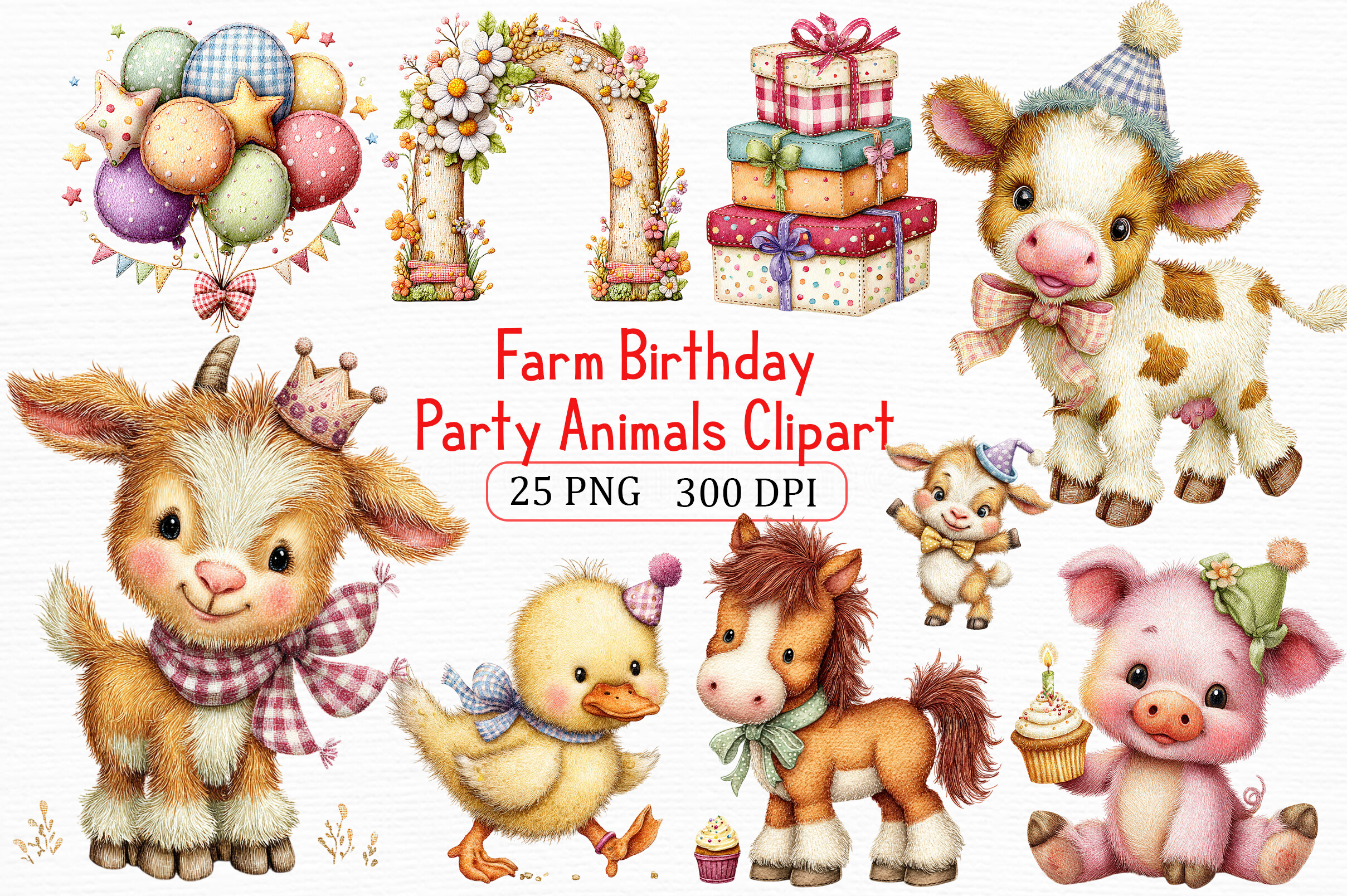 Farm Birthday Animals Clipart Art Set