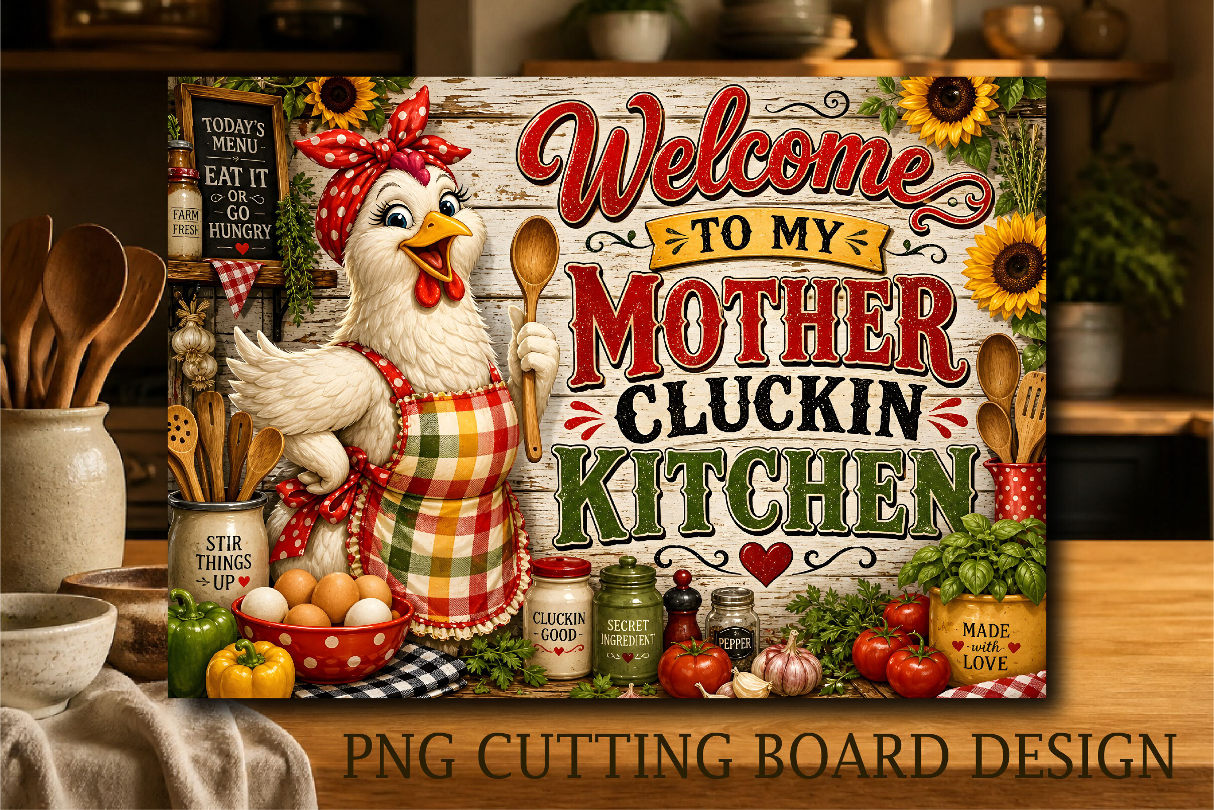 Farmhouse Chicken Kitchen Cutting Board