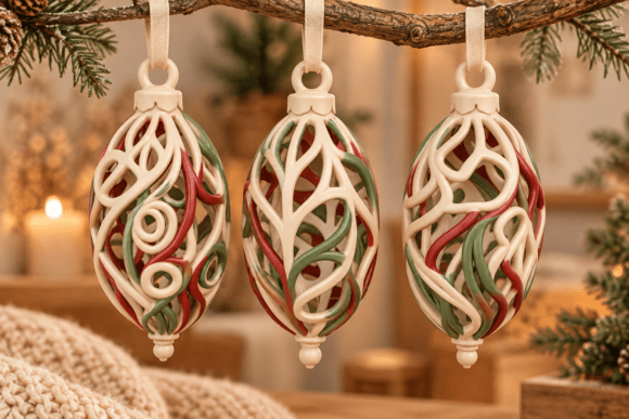 Filigree Christmas Ornament 3D Print Set – 3 Hanging Decor STL Files - Image 2