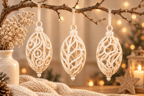 Filigree Christmas Ornament 3D Print Set – 3 Hanging Decor STL Files - Image 3