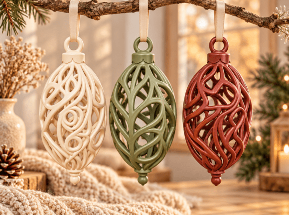 Filigree Christmas Ornament 3D Print Set – 3 Hanging Decor STL Files - Image 4