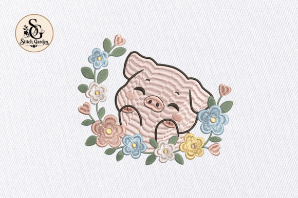 Floral Pig Embroidery Design
