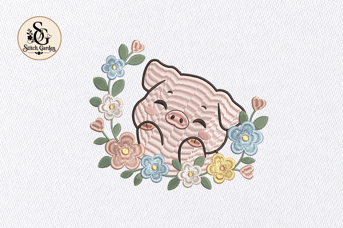 Floral Pig Embroidery Design