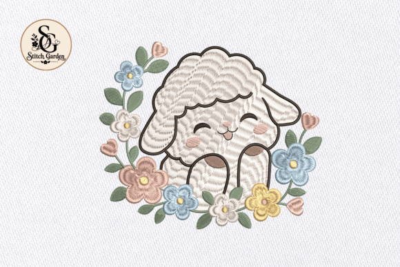 Floral Sheep Embroidery Design