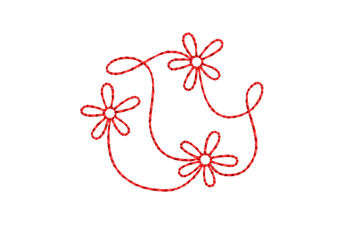 Flower Quilt Block Outline Redwork