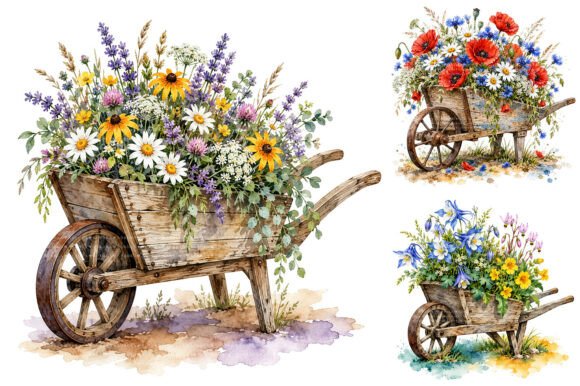 Flower Wheelbarrow PNG Bundle