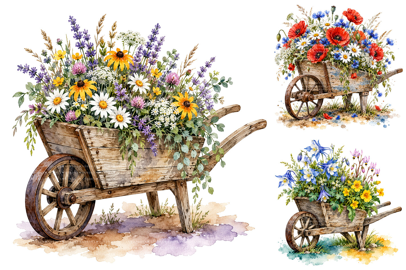 Flower Wheelbarrow PNG Bundle