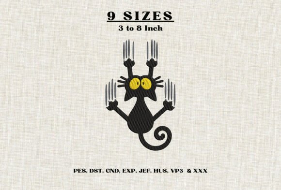 Funny Black Cat Fork Embroidery Design