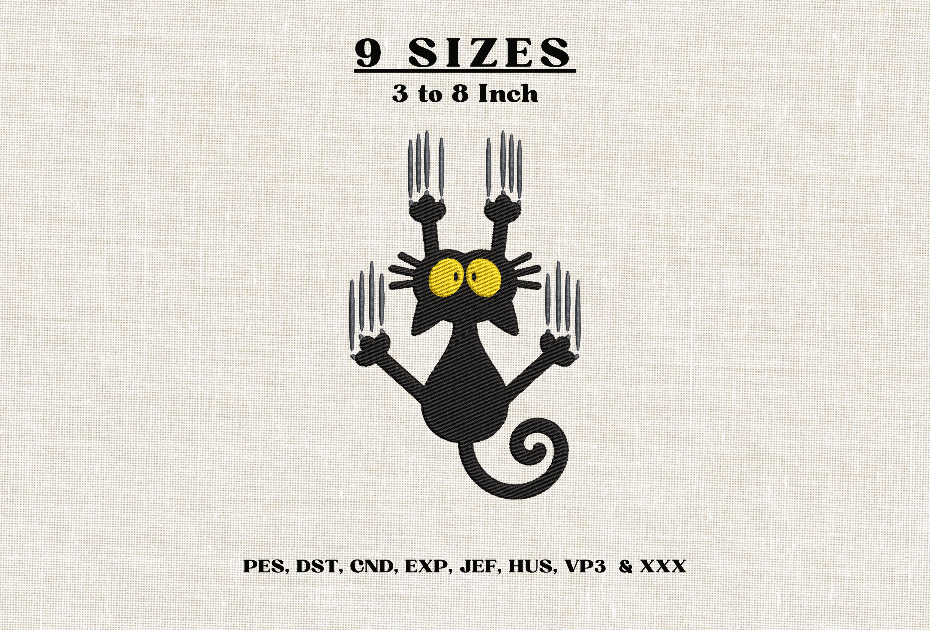Funny Black Cat Fork Embroidery Design