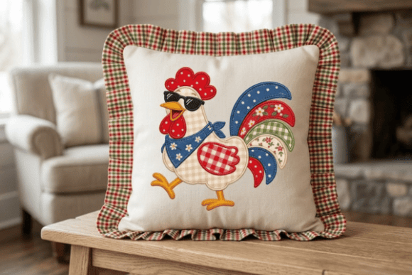 Funny Rooster Applique Embroidery Design