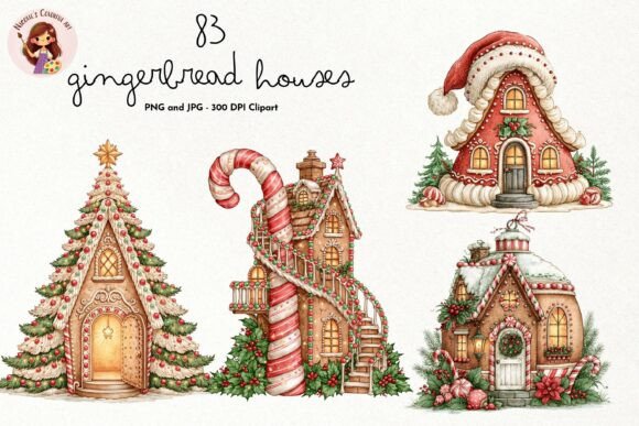 Gingerbread Houses Watercolor Clipart