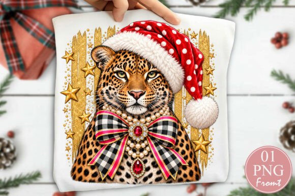 Glitter Christmas Leopard Santa Hat PNG