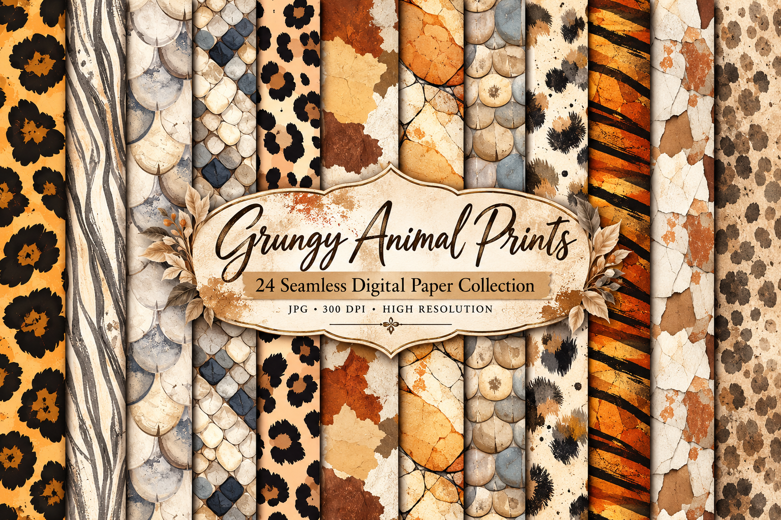 Grungy Animal Prints Digital Paper