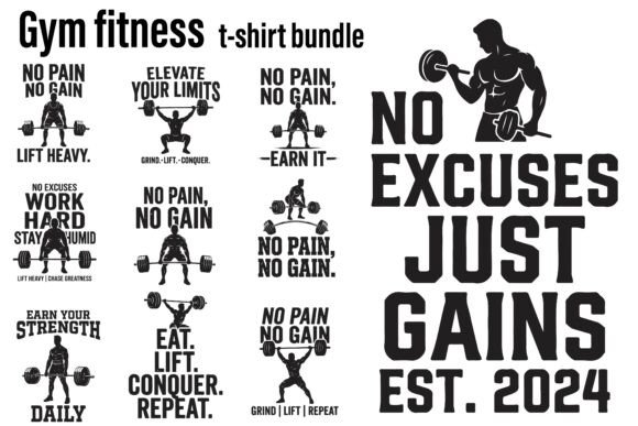 Gym Fitness T Shirt Design Bundle Graphics